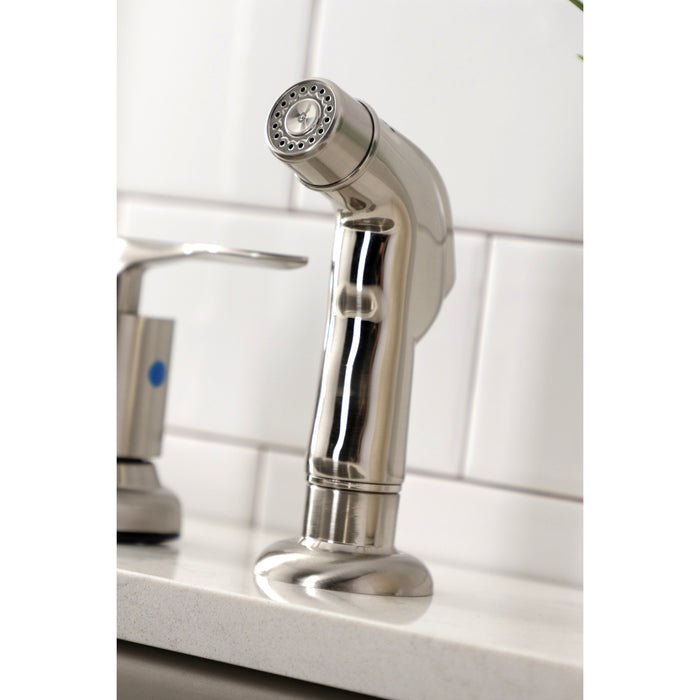 Kingston Tulare FB7798SVLSP - Serena Two-Handle 4-Hole 8" Centerset Kitchen Faucet with Side Sprayer, Brushed Nickel