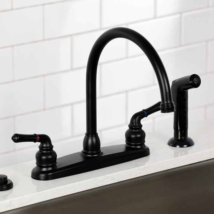 Kingston Tulare FB790SP - Magellan Two-Handle 4-Hole 8" Centerset Kitchen Faucet with Side Sprayer, Matte Black