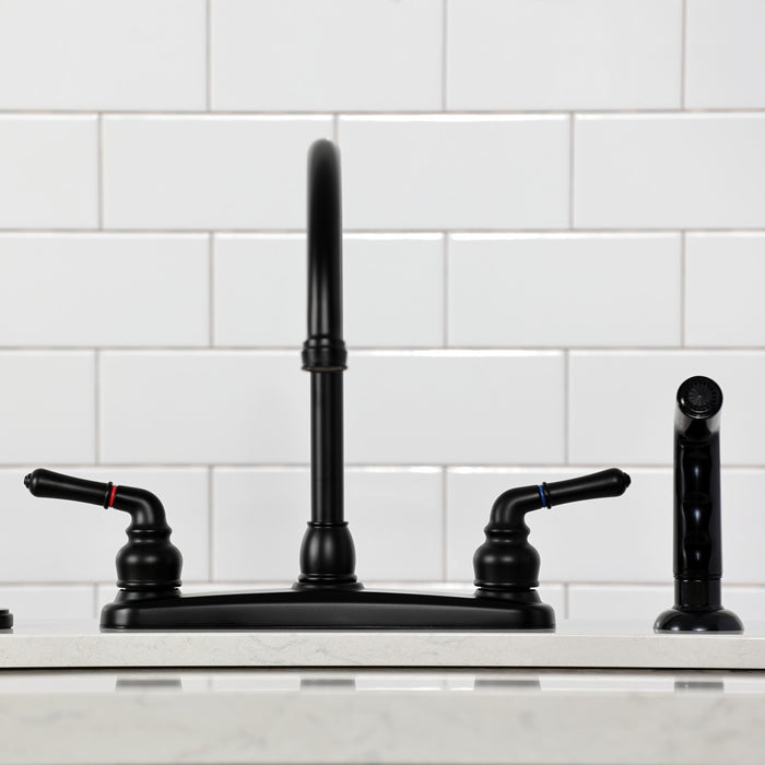 Kingston Tulare FB790SP - Magellan Two-Handle 4-Hole 8" Centerset Kitchen Faucet with Side Sprayer, Matte Black