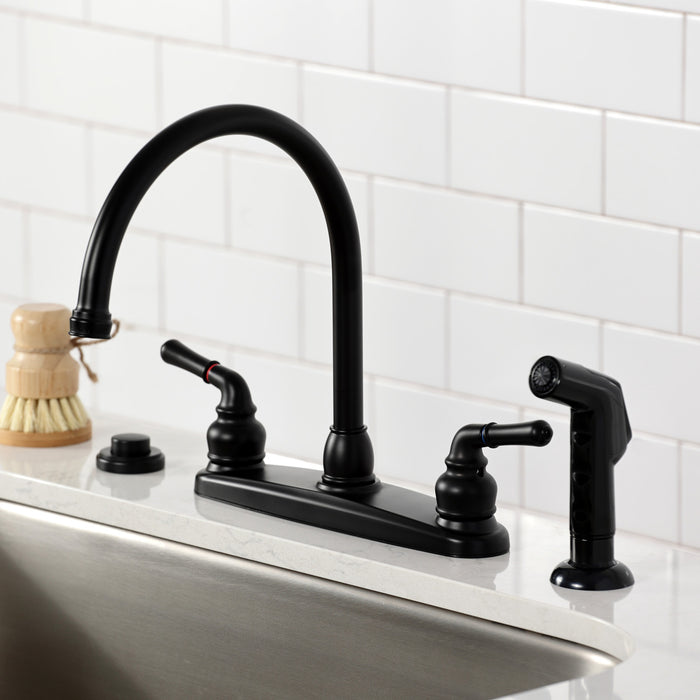 Kingston Tulare FB790SP - Magellan Two-Handle 4-Hole 8" Centerset Kitchen Faucet with Side Sprayer, Matte Black