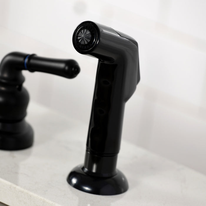 Kingston Tulare FB790SP - Magellan Two-Handle 4-Hole 8" Centerset Kitchen Faucet with Side Sprayer, Matte Black