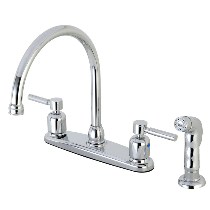 Kingston Tulare FB791DLSP - Concord Two-Handle 4-Hole 8" Centerset Kitchen Faucet with Side Sprayer, Polished Chrome