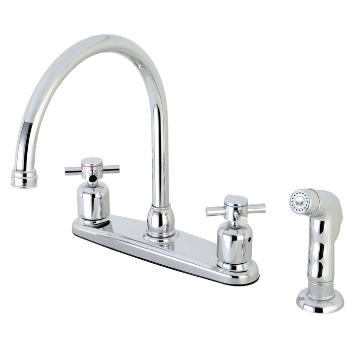 Kingston Tulare FB791DXSP - Concord Two-Handle 4-Hole 8" Centerset Kitchen Faucet with Side Sprayer, Polished Chrome