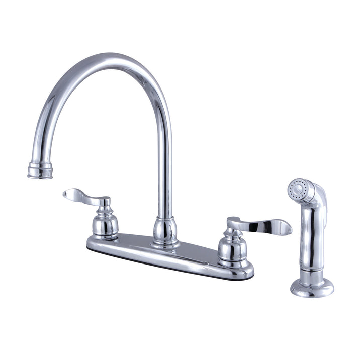 Kingston Tulare FB791NFLSP - NuWave French Two-Handle 4-Hole 8" Centerset Kitchen Faucet with Side Sprayer, Polished Chrome
