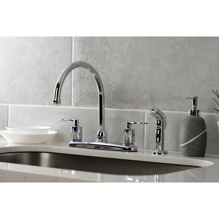 Kingston Tulare FB791SVLSP - Serena Two-Handle 4-Hole 8" Centerset Kitchen Faucet with Side Sprayer, Polished Chrome