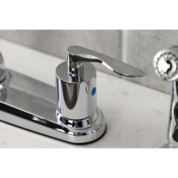 Kingston Tulare FB791SVLSP - Serena Two-Handle 4-Hole 8" Centerset Kitchen Faucet with Side Sprayer, Polished Chrome