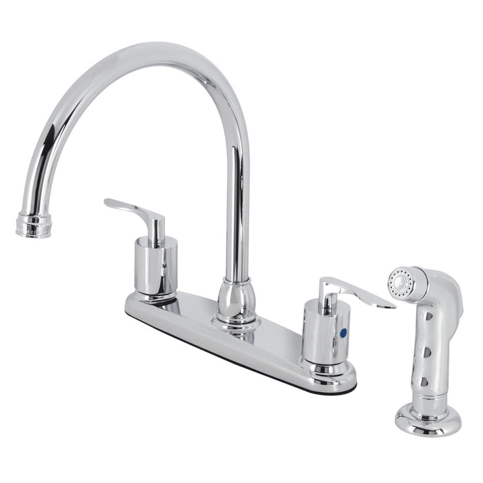 Kingston Tulare FB791SVLSP - Serena Two-Handle 4-Hole 8" Centerset Kitchen Faucet with Side Sprayer, Polished Chrome