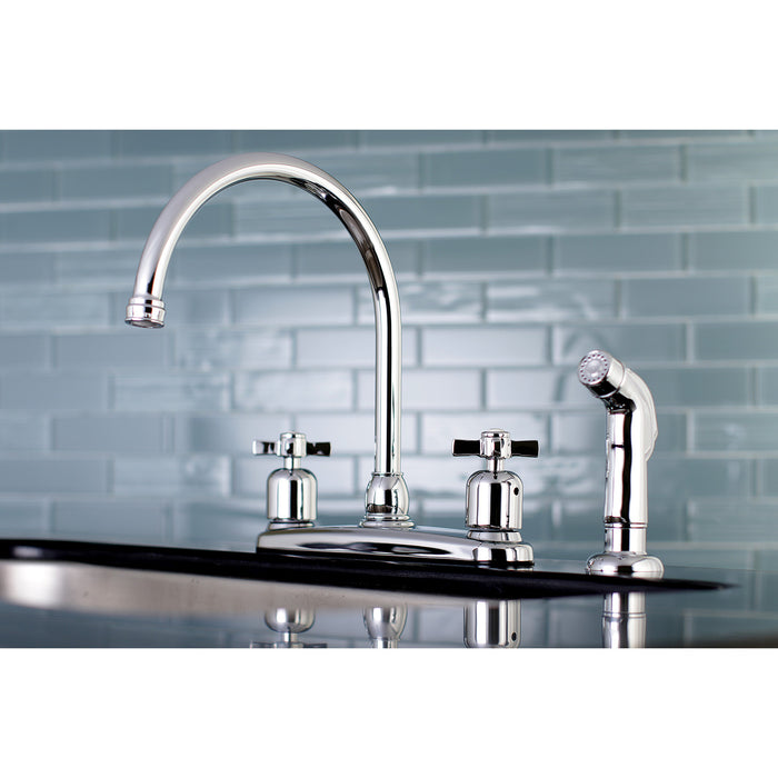 Kingston Tulare FB791ZXSP - Millennium Two-Handle 4-Hole 8" Centerset Kitchen Faucet with Side Sprayer, Polished Chrome