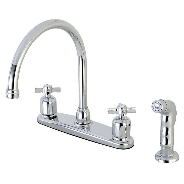 Kingston Tulare FB791ZXSP - Millennium Two-Handle 4-Hole 8" Centerset Kitchen Faucet with Side Sprayer, Polished Chrome