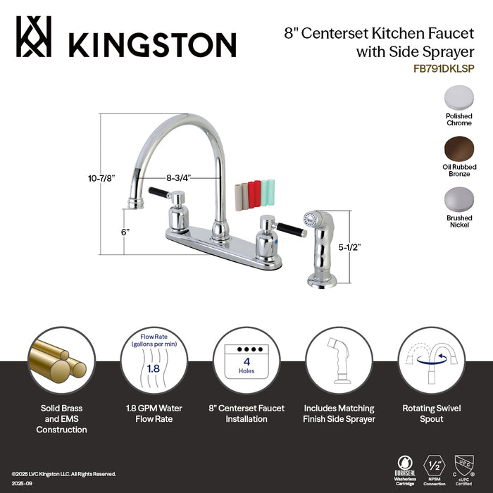 Kingston Tulare FB795DKLSP - Kaiser Two-Handle 4-Hole 8" Centerset Kitchen Faucet with Side Sprayer, Oil Rubbed Bronze