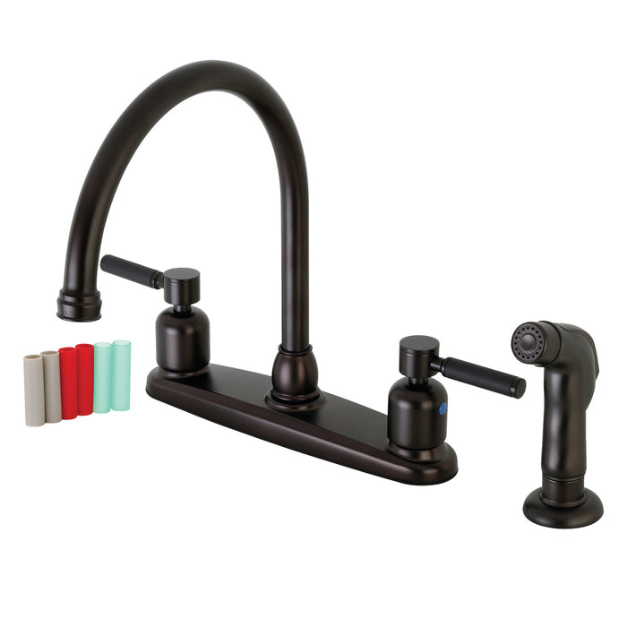 Kingston Tulare FB795DKLSP - Kaiser Two-Handle 4-Hole 8" Centerset Kitchen Faucet with Side Sprayer, Oil Rubbed Bronze