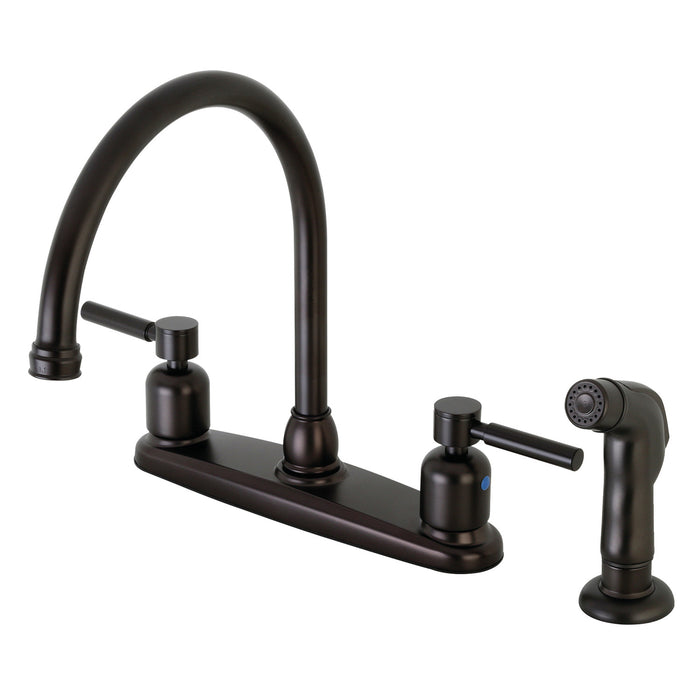 Kingston Tulare FB795DLSP - Concord Two-Handle 4-Hole 8" Centerset Kitchen Faucet with Side Sprayer, Oil Rubbed Bronze