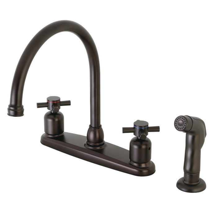 Kingston Tulare FB795DXSP - Concord Two-Handle 4-Hole 8" Centerset Kitchen Faucet with Side Sprayer, Oil Rubbed Bronze