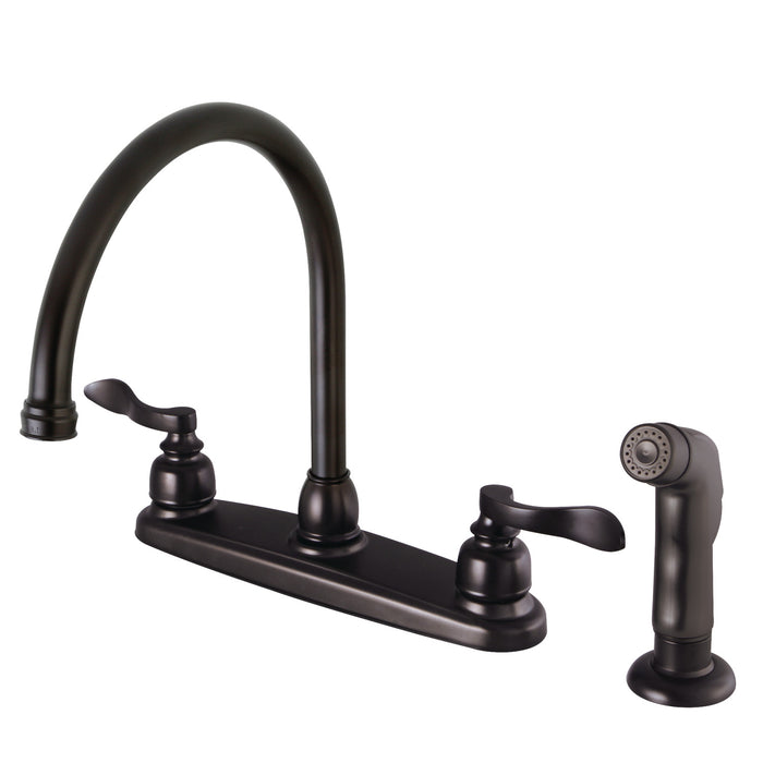 Kingston Tulare FB795NFLSP - NuWave French Two-Handle 4-Hole 8" Centerset Kitchen Faucet with Side Sprayer, Oil Rubbed Bronze