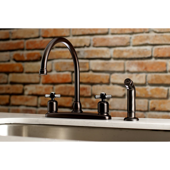 Kingston Tulare FB795ZXSP - Millennium Two-Handle 4-Hole 8" Centerset Kitchen Faucet with Side Sprayer, Oil Rubbed Bronze