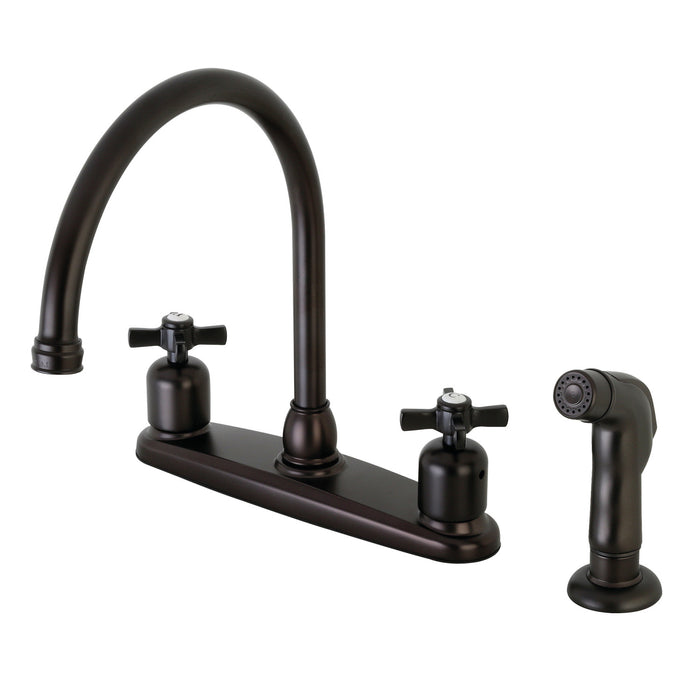 Kingston Tulare FB795ZXSP - Millennium Two-Handle 4-Hole 8" Centerset Kitchen Faucet with Side Sprayer, Oil Rubbed Bronze