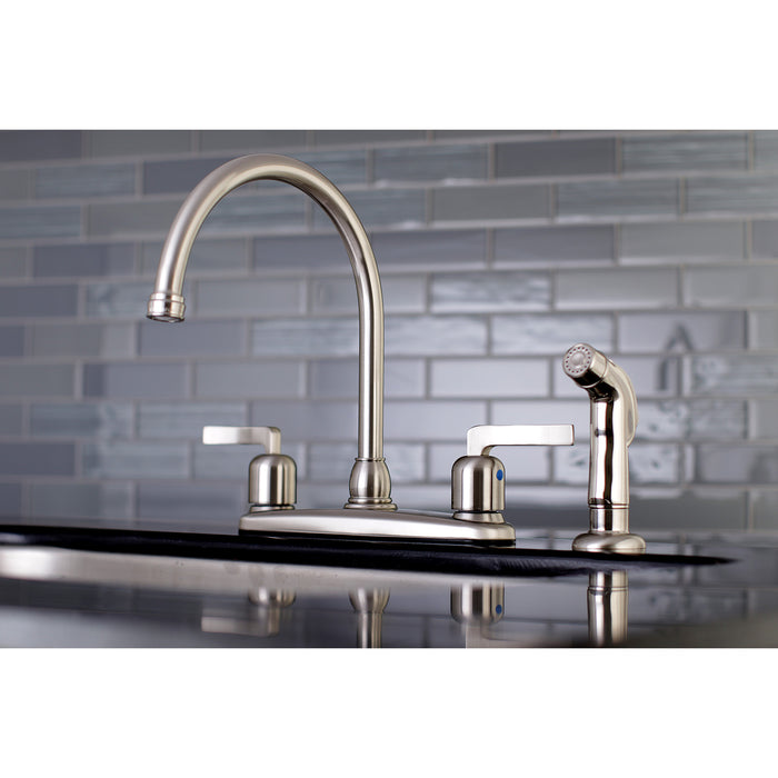 Kingston Tulare FB798EFLSP - Centurion Two-Handle 4-Hole 8" Centerset Kitchen Faucet with Side Sprayer, Brushed Nickel