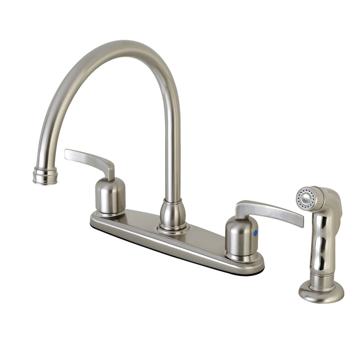 Kingston Tulare FB798EFLSP - Centurion Two-Handle 4-Hole 8" Centerset Kitchen Faucet with Side Sprayer, Brushed Nickel
