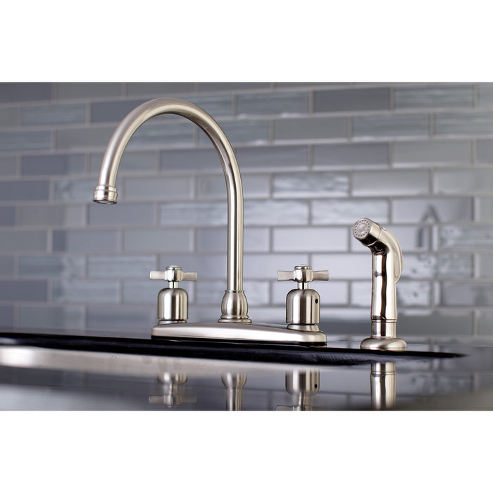 Kingston Tulare FB798ZXSP - Millennium Two-Handle 4-Hole 8" Centerset Kitchen Faucet with Side Sprayer, Brushed Nickel