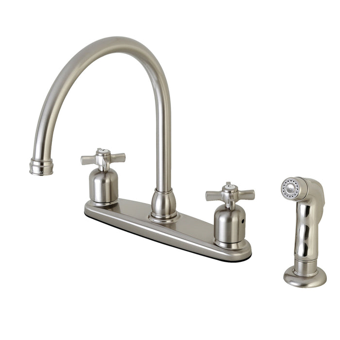 Kingston Tulare FB798ZXSP - Millennium Two-Handle 4-Hole 8" Centerset Kitchen Faucet with Side Sprayer, Brushed Nickel