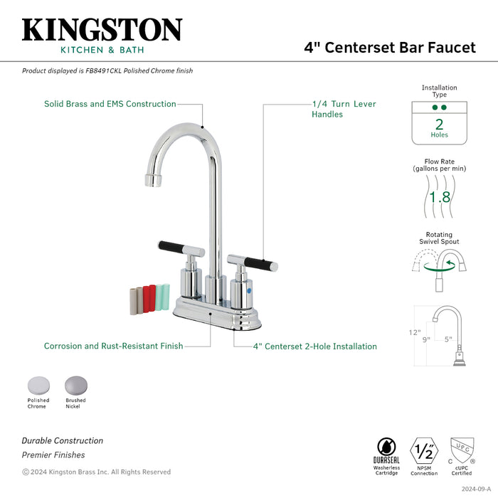 Kingston Tulare FB8491CKL - Kaiser Two-Handle 2-Hole Deck Mount Bar Faucet, Polished Chrome