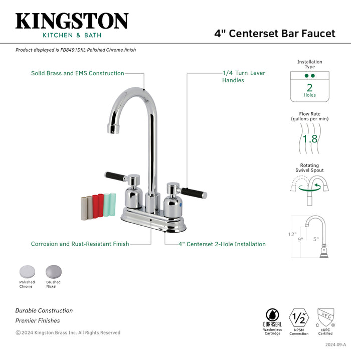 Kingston Tulare FB8491DKL - Kaiser Two-Handle 2-Hole Deck Mount Bar Faucet, Polished Chrome