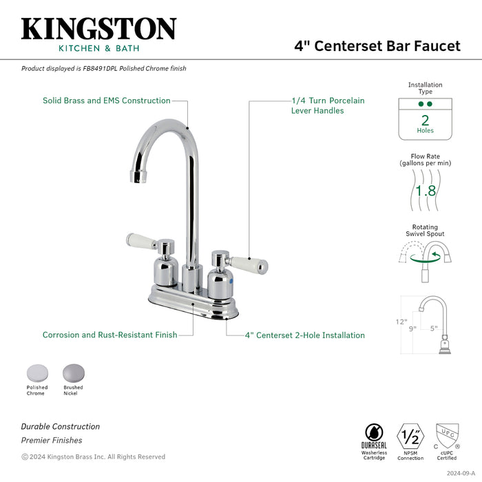 Kingston Tulare FB8491DPL - Paris Two-Handle 2-Hole Deck Mount Bar Faucet, Polished Chrome