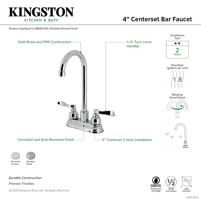 Kingston Tulare FB8491NFL - Nuwave French Two-Handle 2-Hole Deck Mount Bar Faucet, Polished Chrome
