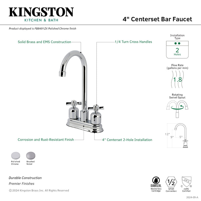 Kingston Tulare FB8491ZX - Millennium Two-Handle 2-Hole Deck Mount Bar Faucet, Polished Chrome