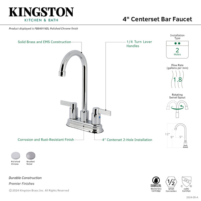 Kingston Tulare FB8498NDL - NuvoFusion Two-Handle 2-Hole Deck Mount Bar Faucet, Brushed Nickel