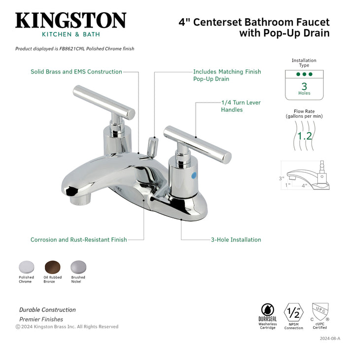 Kingston Tulare FB8625CML - Manhattan Double-Handle 3-Hole Deck Mount 4-Inch Centerset Bathroom Faucet with Pop-Up Drain, Oil Rubbed Bronze