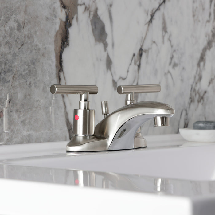 Kingston Tulare FB8628CML - Manhattan Double-Handle 3-Hole Deck Mount 4-Inch Centerset Bathroom Faucet with Pop-Up Drain, Brushed Nickel