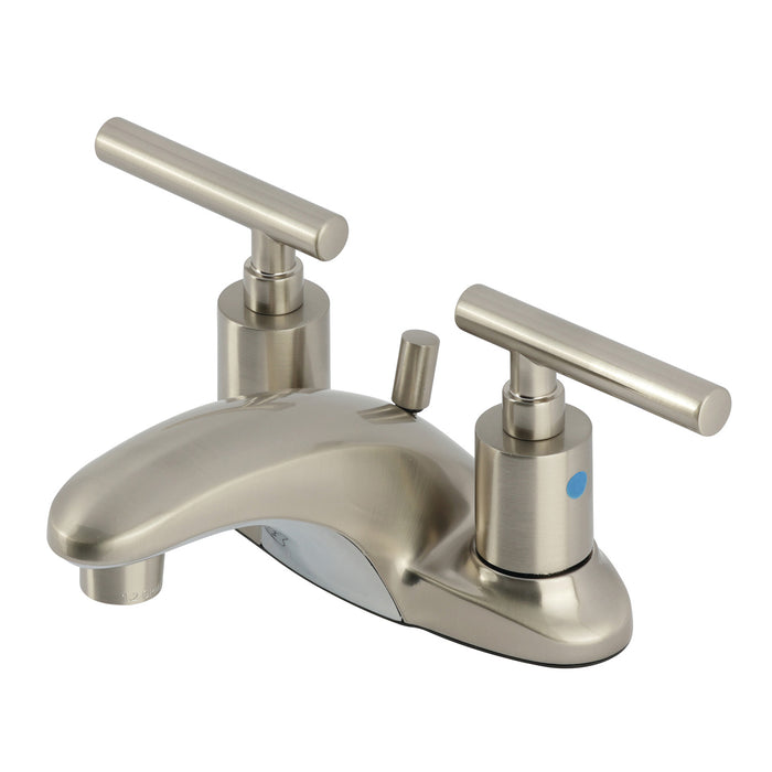 Manhattan FB8628CML Two-Handle 3-Hole Deck Mount 4" Centerset Bathroom Faucet with Pop-Up Drain, Brushed Nickel