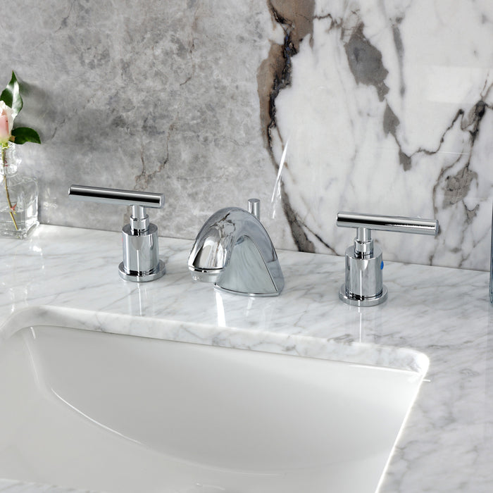 Kingston Tulare FB8951CML - Manhattan Two-Handle 3-Hole Deck Mount Widespread Bathroom Faucet with Pop-Up Drain, Polished Chrome