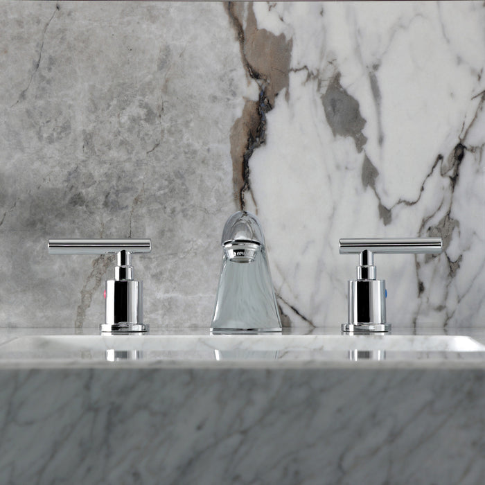 Kingston Tulare FB8951CML - Manhattan Two-Handle 3-Hole Deck Mount Widespread Bathroom Faucet with Pop-Up Drain, Polished Chrome