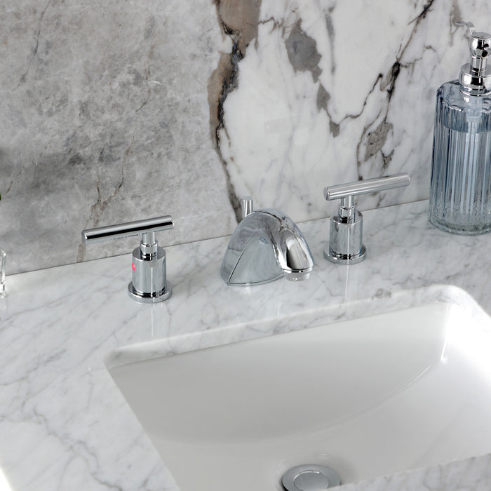 Kingston Tulare FB8951CML - Manhattan Two-Handle 3-Hole Deck Mount Widespread Bathroom Faucet with Pop-Up Drain, Polished Chrome