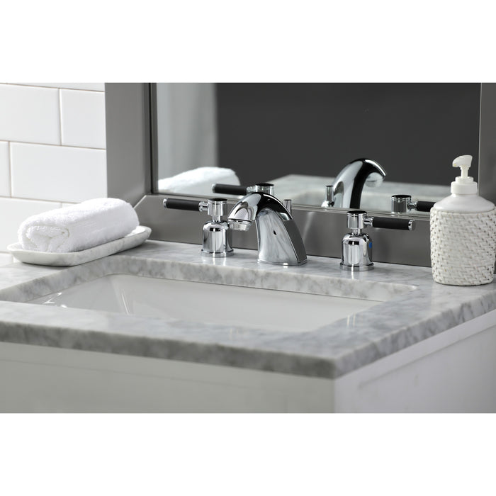Kingston Tulare FB8951DKL - Kaiser Two-Handle 3-Hole Deck Mount Widespread Bathroom Faucet with Pop-Up Drain, Polished Chrome