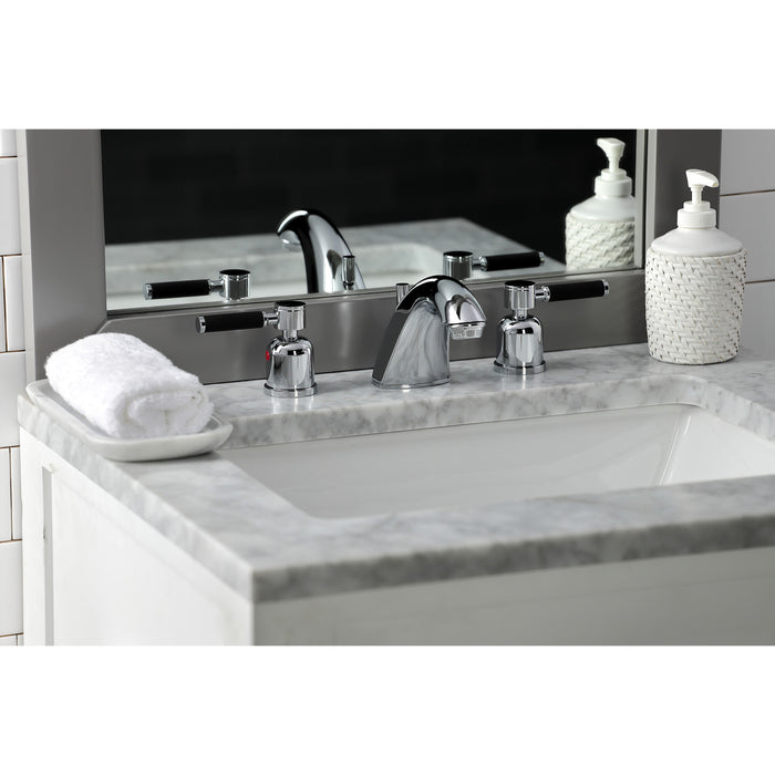 Kingston Tulare FB8951DKL - Kaiser Two-Handle 3-Hole Deck Mount Widespread Bathroom Faucet with Pop-Up Drain, Polished Chrome