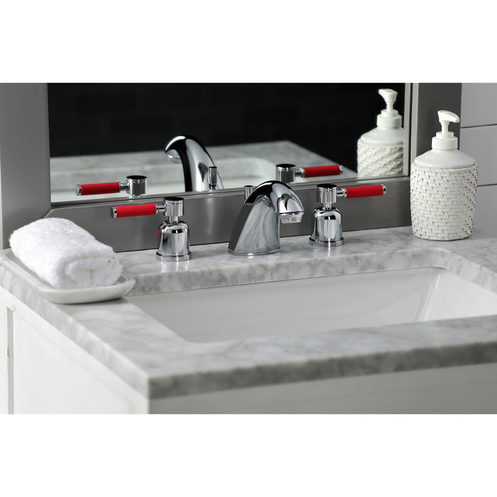Kingston Tulare FB8951DKL - Kaiser Two-Handle 3-Hole Deck Mount Widespread Bathroom Faucet with Pop-Up Drain, Polished Chrome