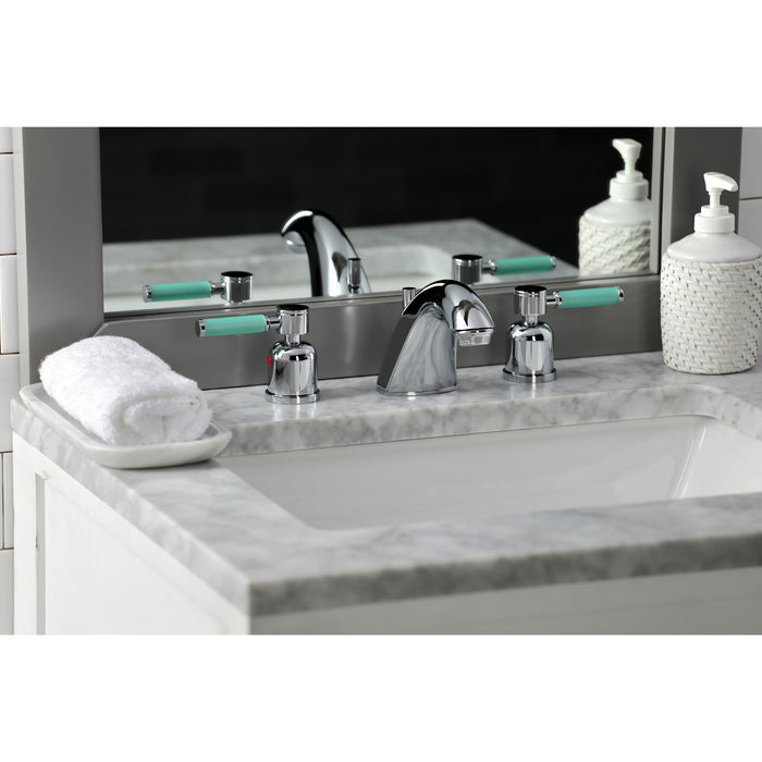 Kingston Tulare FB8951DKL - Kaiser Two-Handle 3-Hole Deck Mount Widespread Bathroom Faucet with Pop-Up Drain, Polished Chrome