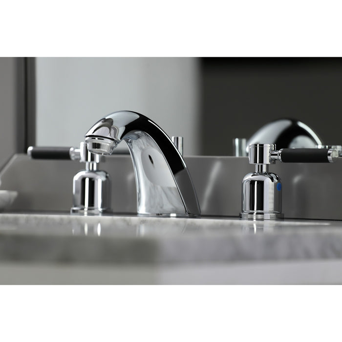 Kingston Tulare FB8951DKL - Kaiser Two-Handle 3-Hole Deck Mount Widespread Bathroom Faucet with Pop-Up Drain, Polished Chrome