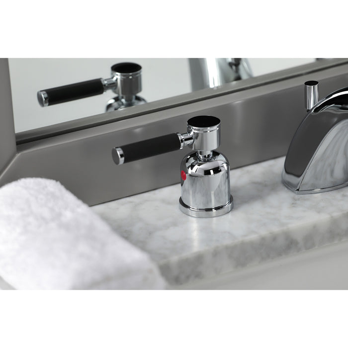 Kingston Tulare FB8951DKL - Kaiser Two-Handle 3-Hole Deck Mount Widespread Bathroom Faucet with Pop-Up Drain, Polished Chrome