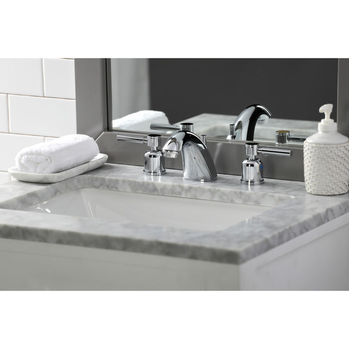 Kingston Tulare FB8951DL - Concord Two-Handle 3-Hole Deck Mount Widespread Bathroom Faucet with Pop-Up Drain, Polished Chrome