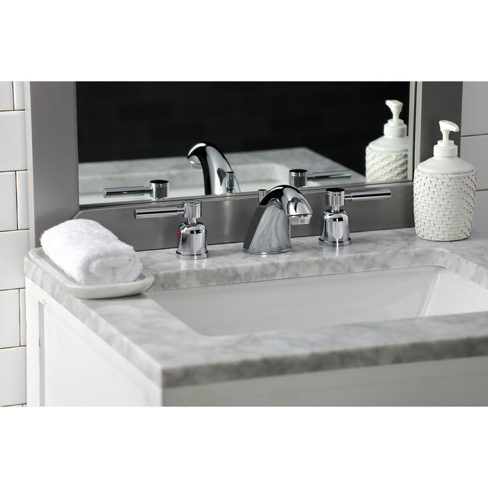 Kingston Tulare FB8951DL - Concord Two-Handle 3-Hole Deck Mount Widespread Bathroom Faucet with Pop-Up Drain, Polished Chrome