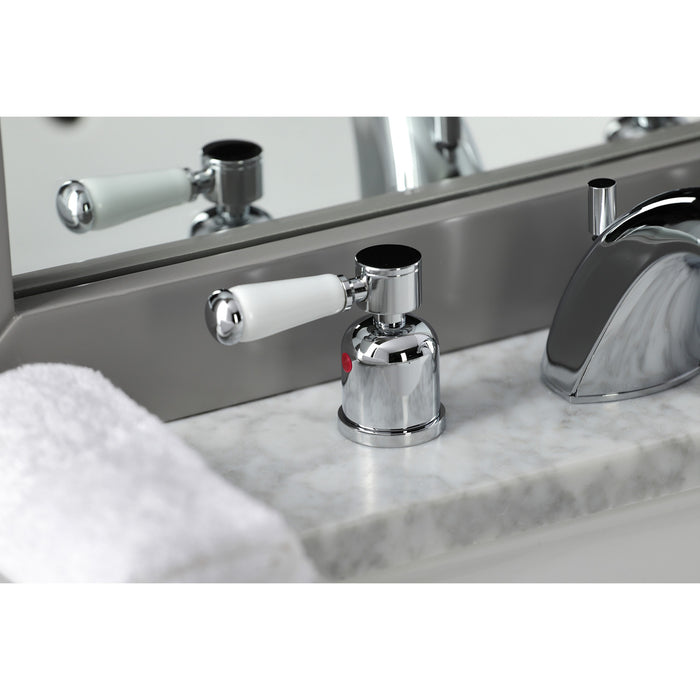 Kingston Tulare FB8951DPL - Paris Two-Handle 3-Hole Deck Mount Widespread Bathroom Faucet with Pop-Up Drain, Polished Chrome
