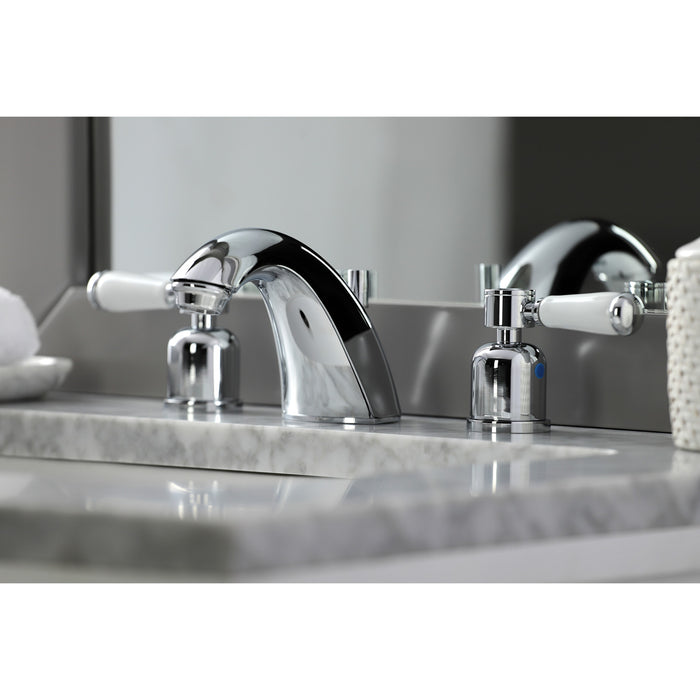 Kingston Tulare FB8951DPL - Paris Two-Handle 3-Hole Deck Mount Widespread Bathroom Faucet with Pop-Up Drain, Polished Chrome
