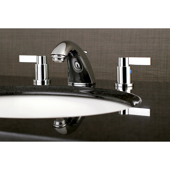 Kingston Tulare FB8951NDL - NuvoFusion Two-Handle 3-Hole Deck Mount Widespread Bathroom Faucet with Pop-Up Drain, Polished Chrome