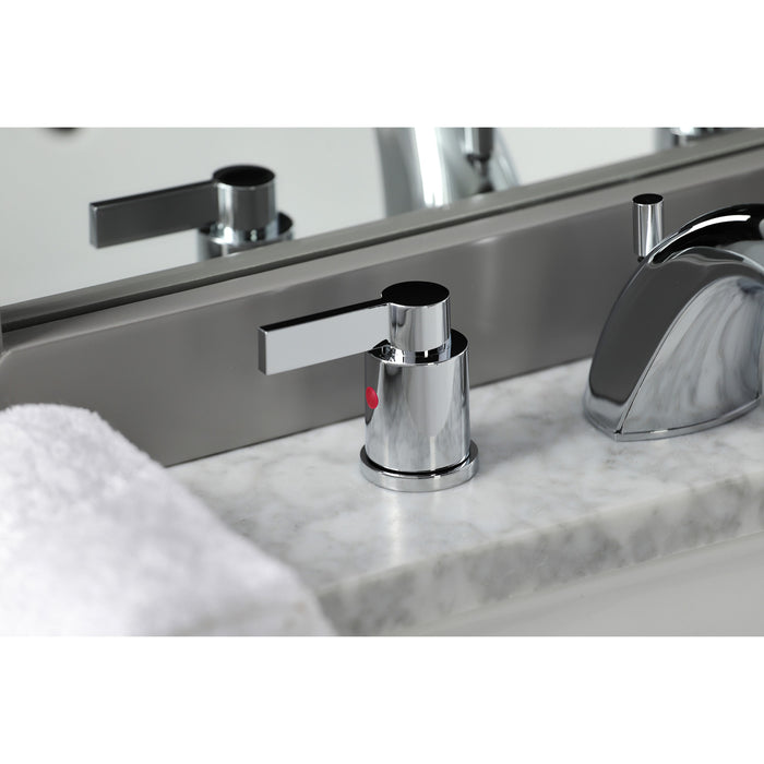 Kingston Tulare FB8951NDL - NuvoFusion Two-Handle 3-Hole Deck Mount Widespread Bathroom Faucet with Pop-Up Drain, Polished Chrome