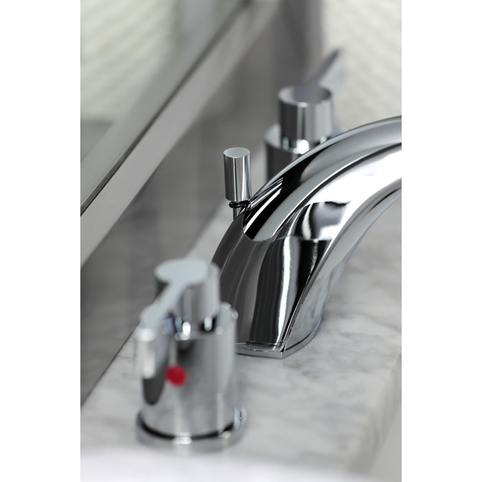 Kingston Tulare FB8951NDL - NuvoFusion Two-Handle 3-Hole Deck Mount Widespread Bathroom Faucet with Pop-Up Drain, Polished Chrome