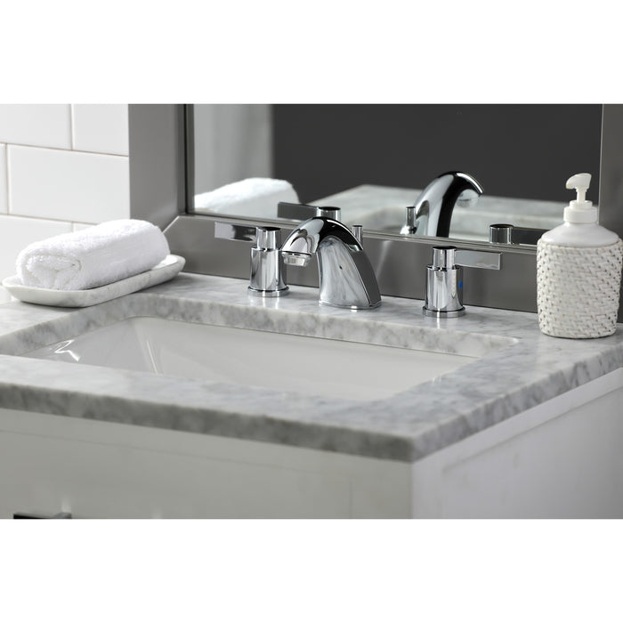 Kingston Tulare FB8951NDL - NuvoFusion Two-Handle 3-Hole Deck Mount Widespread Bathroom Faucet with Pop-Up Drain, Polished Chrome